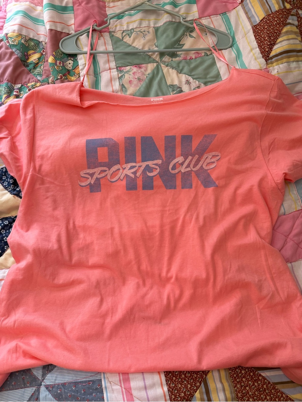 PINK Victoria's Secret Coral Pink 'PINK Sports Club' Short Sleeve Tee